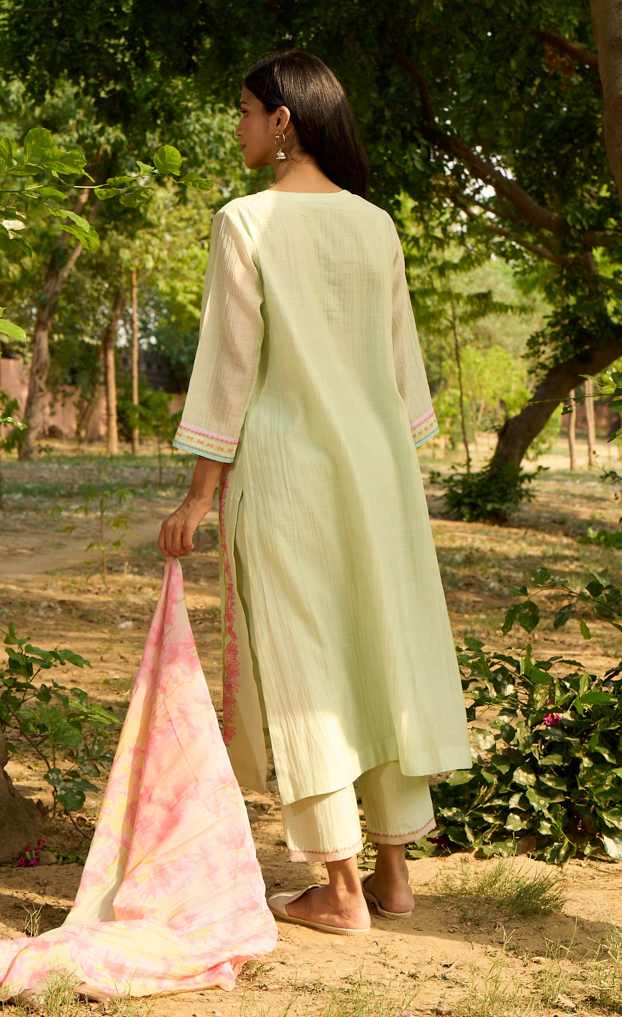 Bulbul Light Green Kurta (Set of 3)