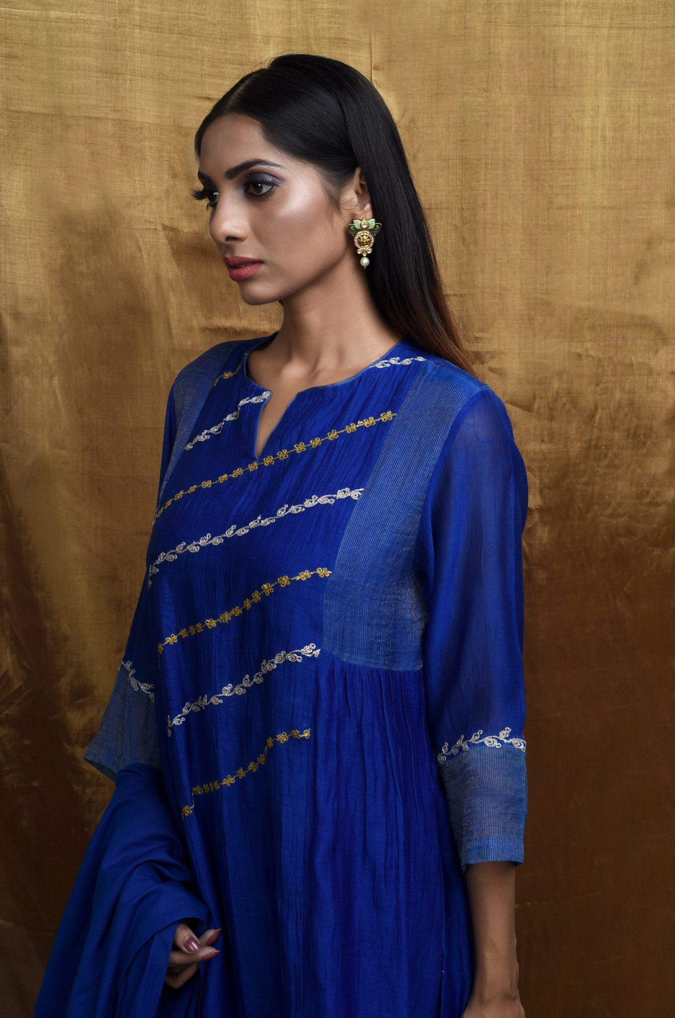 Cham Royal Blue Kurta (Set of 3)