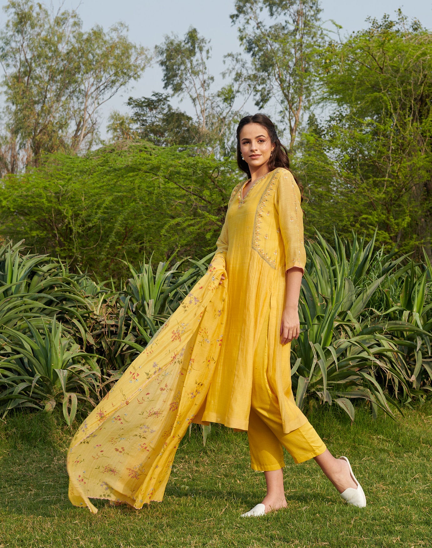 Bloom Yellow Kurta-Set (Set of 3)