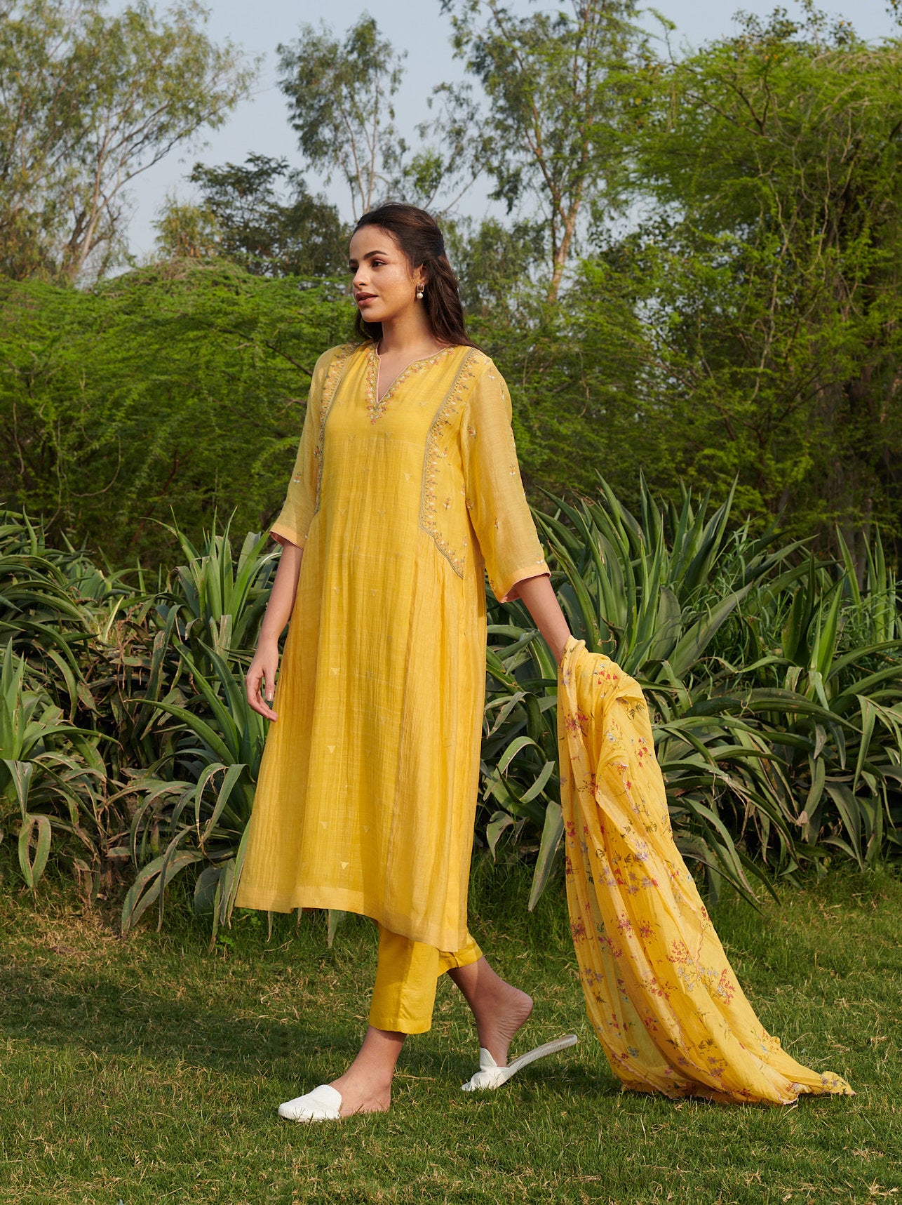 Bloom Yellow Kurta-Set (Set of 3)