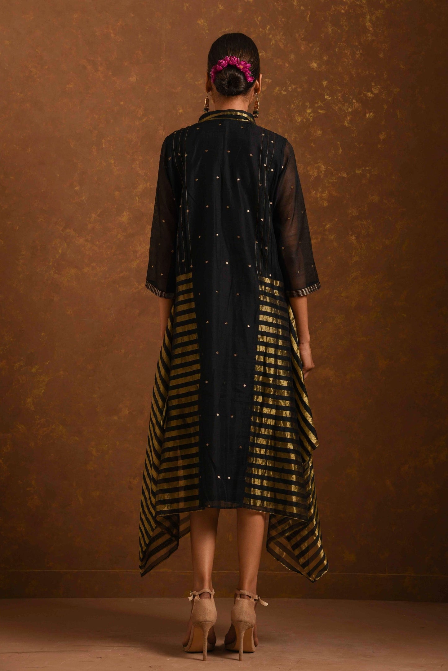 Zuri Black & Gold Chanderi Dress