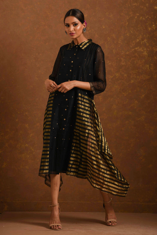 Zuri Black & Gold Chanderi Dress