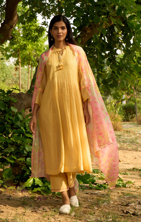 Baya Yellow Kurta  (Set of 3)