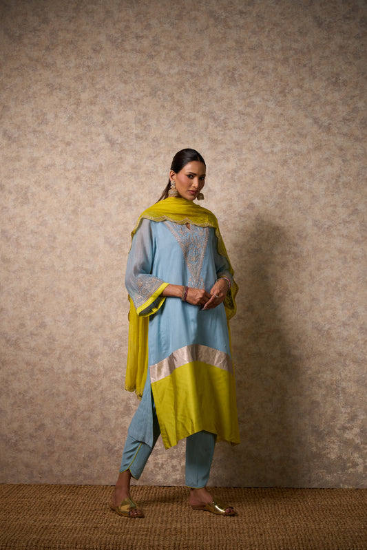 Glory Sky Blue Kurta  (Set of 3)