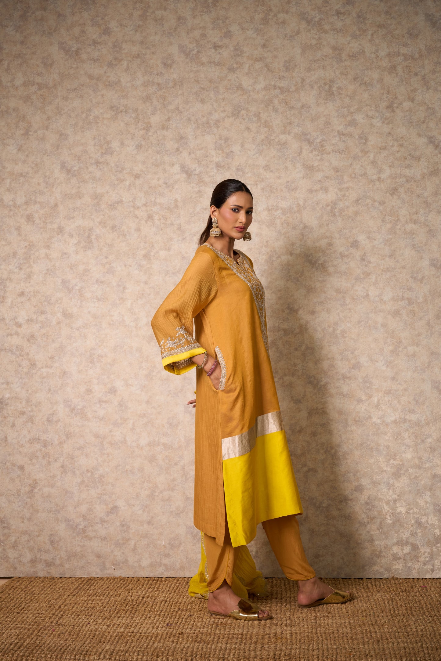 Glory Ochre Kurta  (Set of 3)