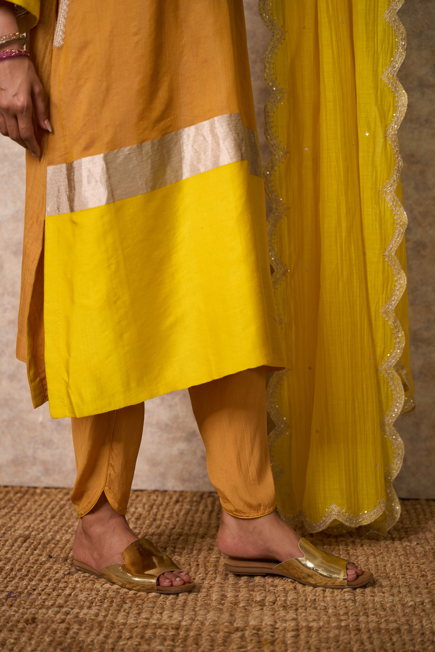 Glory Ochre Kurta  (Set of 3)