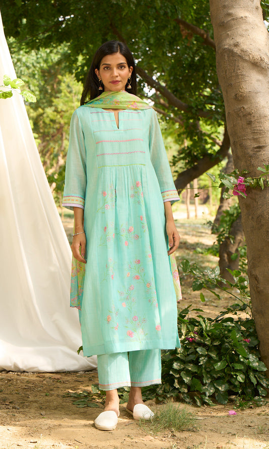 Papiha Turquoise Kurta (Set of 3)