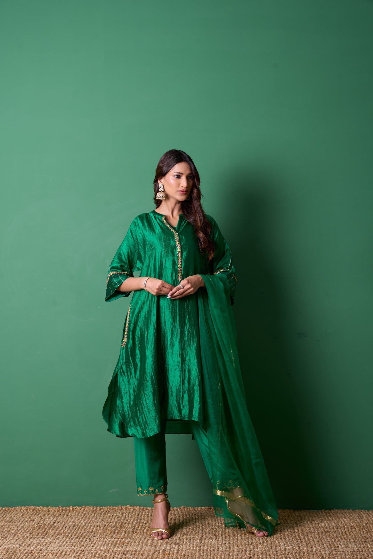 Radiance Emerald Kurta  (Set of 3)