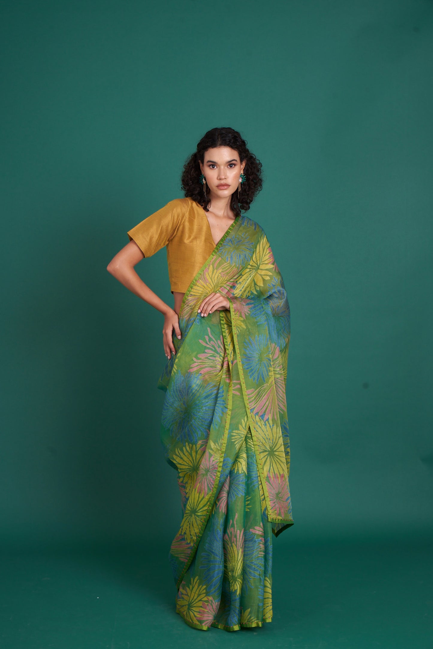 HIMAWARI Green Saree  (Set of 2)