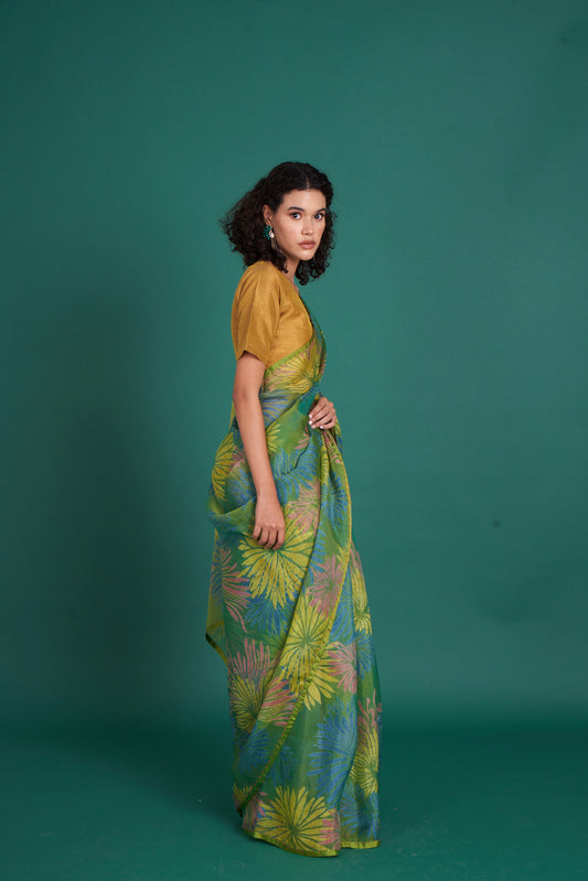 HIMAWARI Green Saree  (Set of 2)