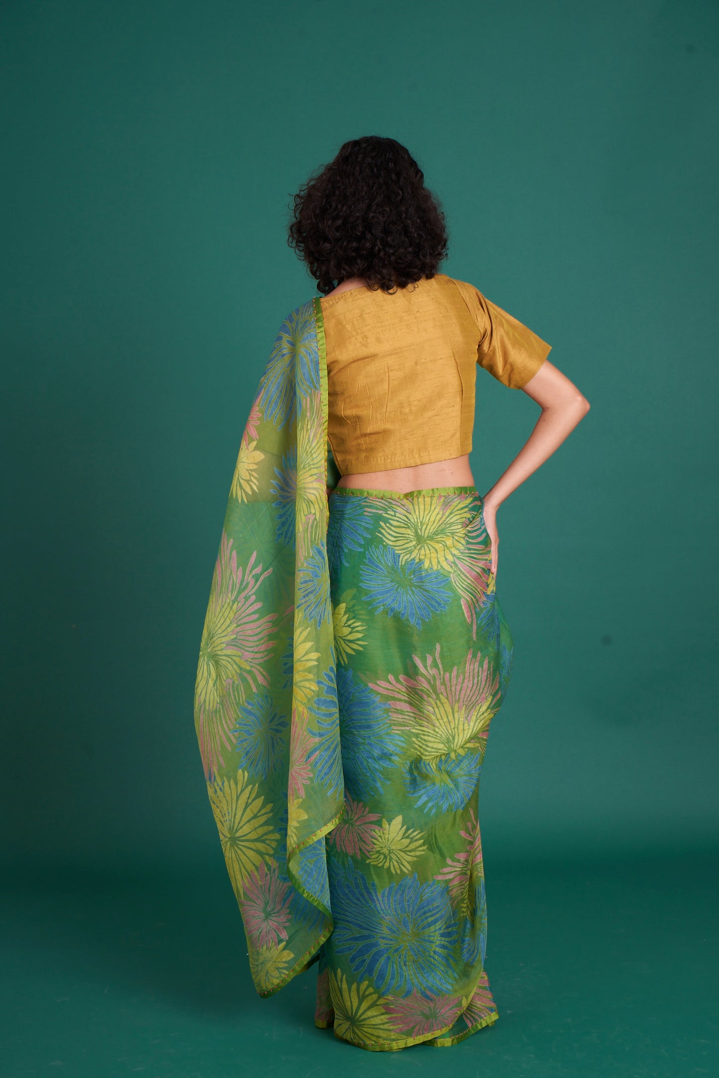 HIMAWARI Green Saree  (Set of 2)