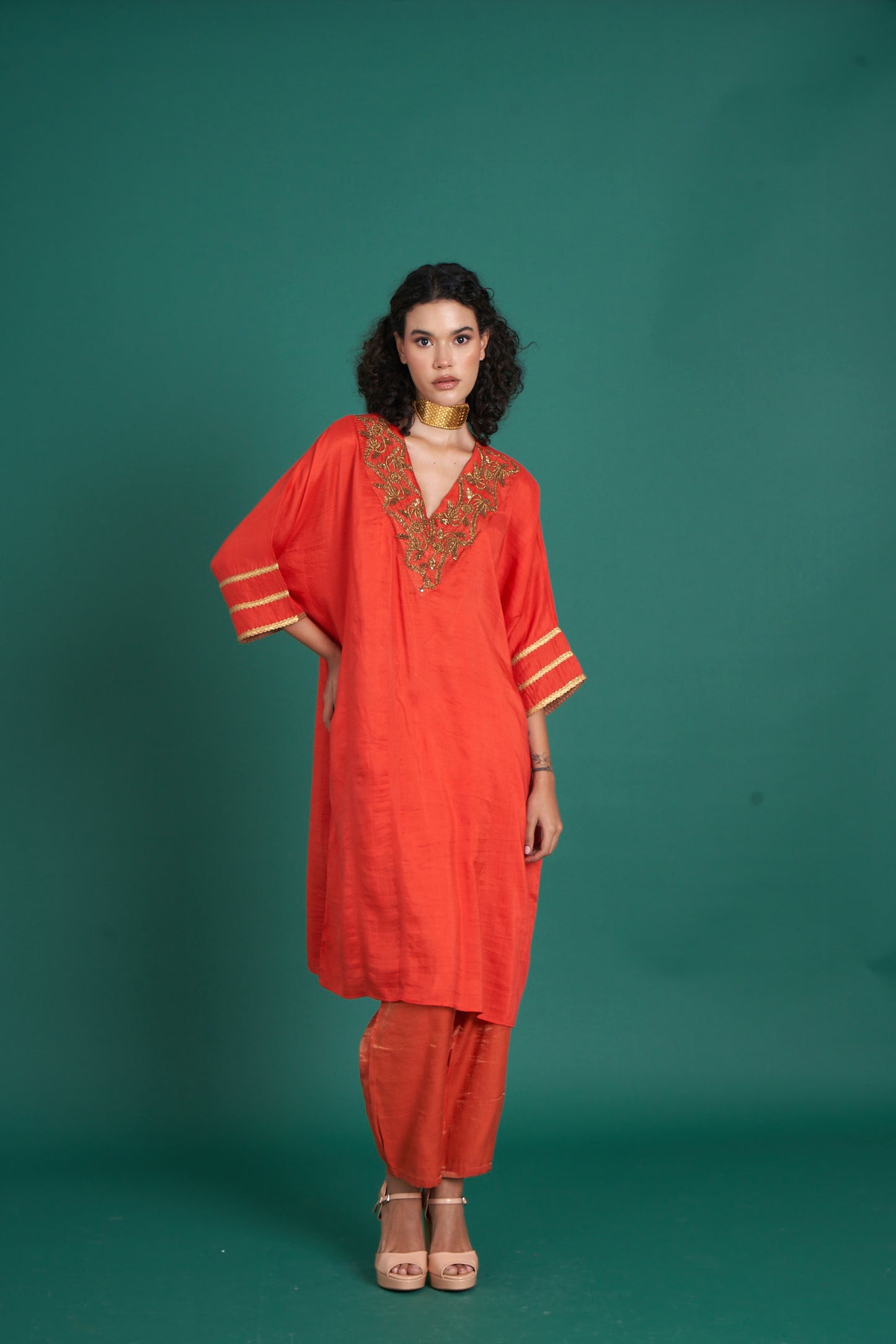 Hana Orange Kurta  (Set of 2)