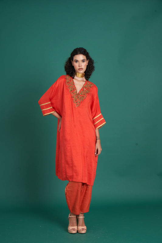Hana Orange Kurta (Set of 2)