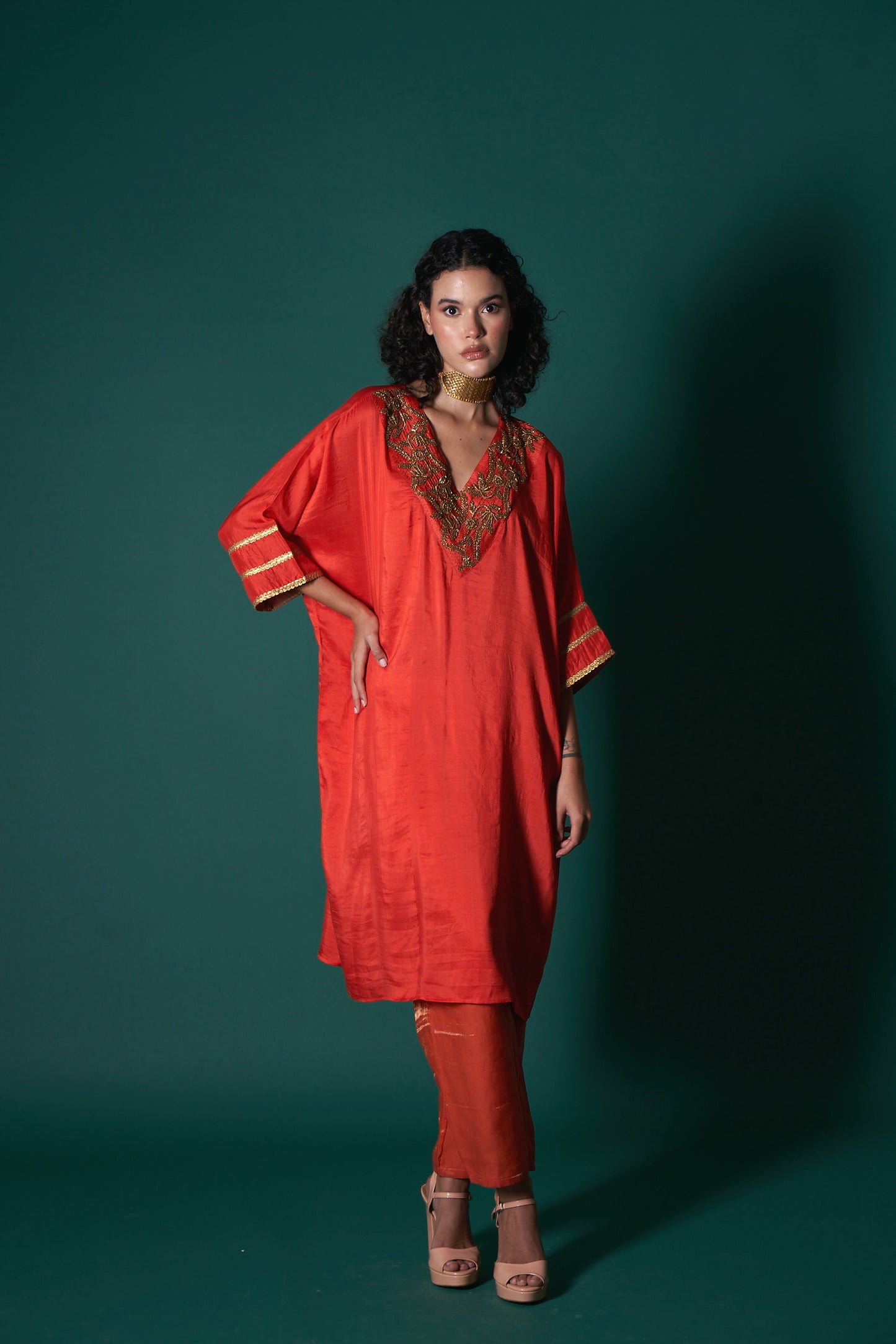 Hana Orange Kurta  (Set of 2)