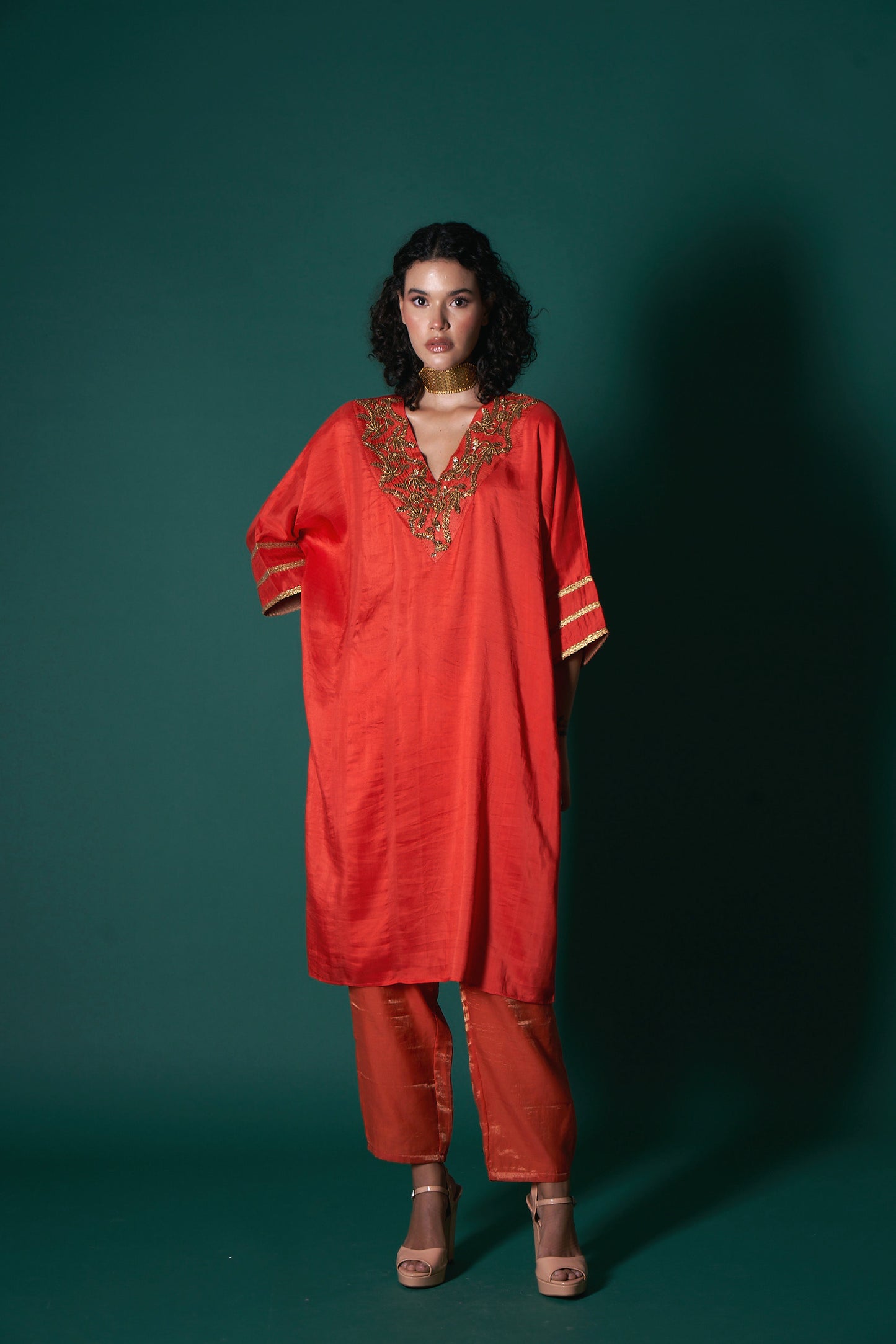 Hana Orange Kurta  (Set of 2)