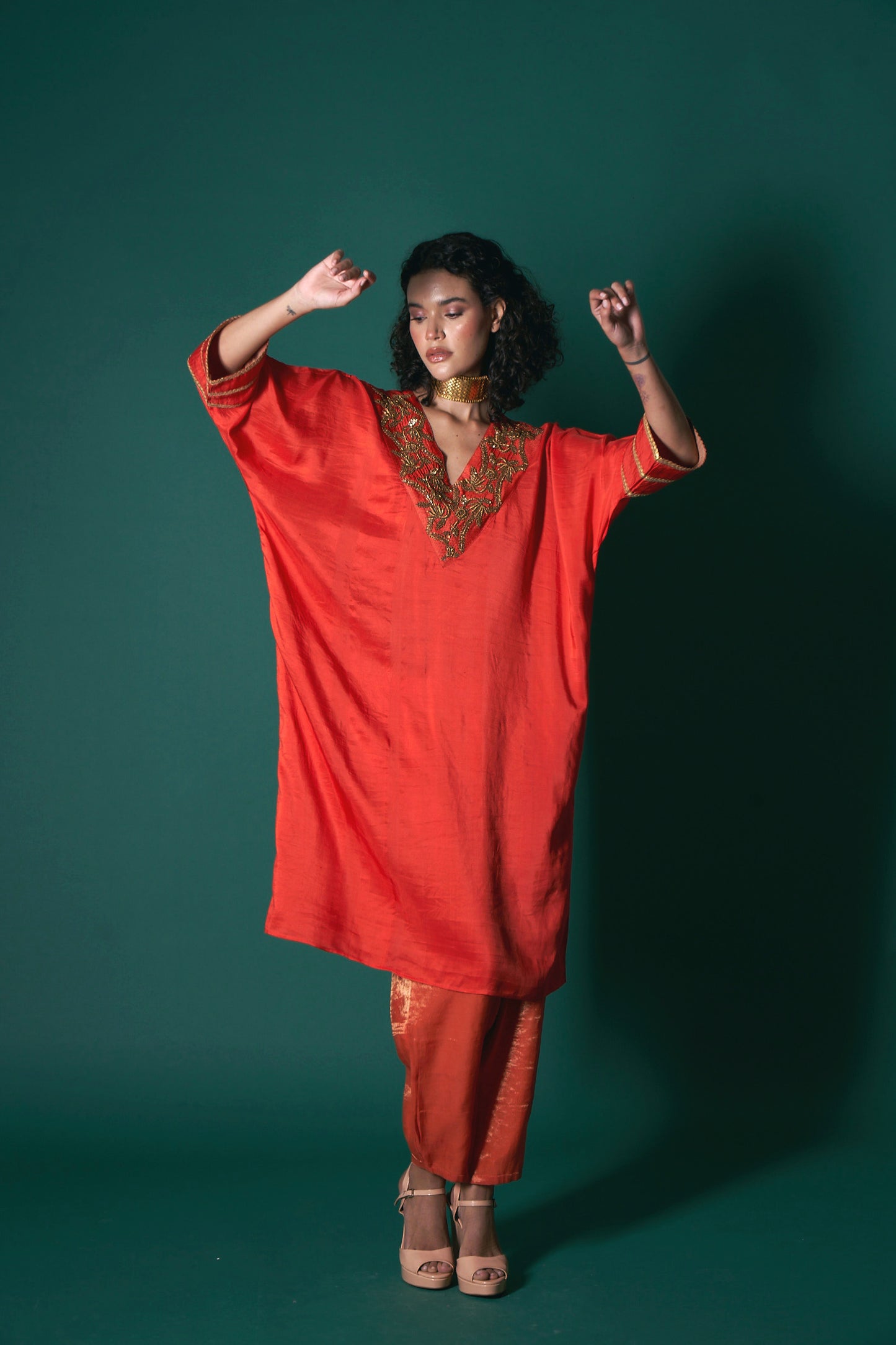 Hana Orange Kurta  (Set of 2)