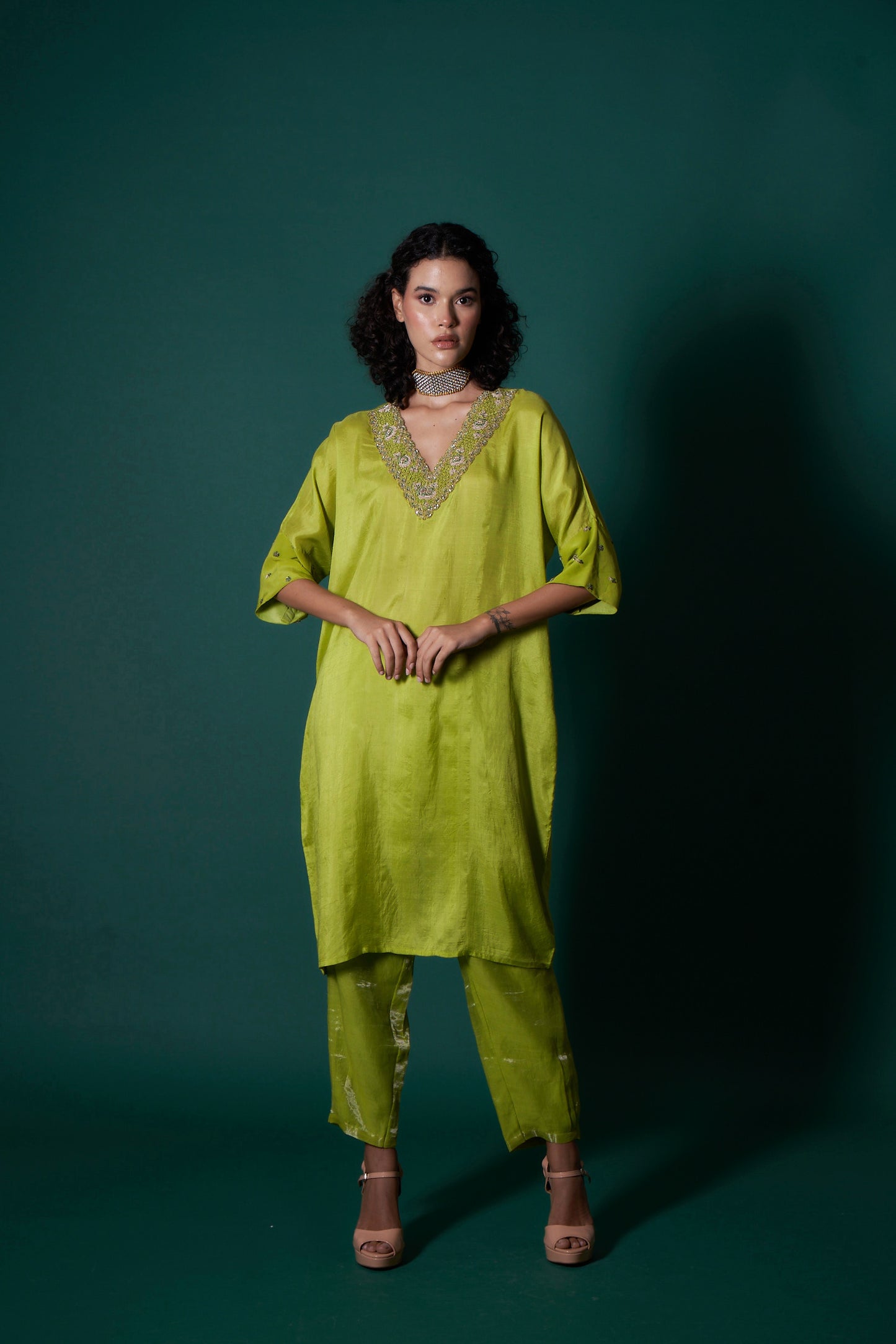 Riaa Green Kurta  (Set of 2)