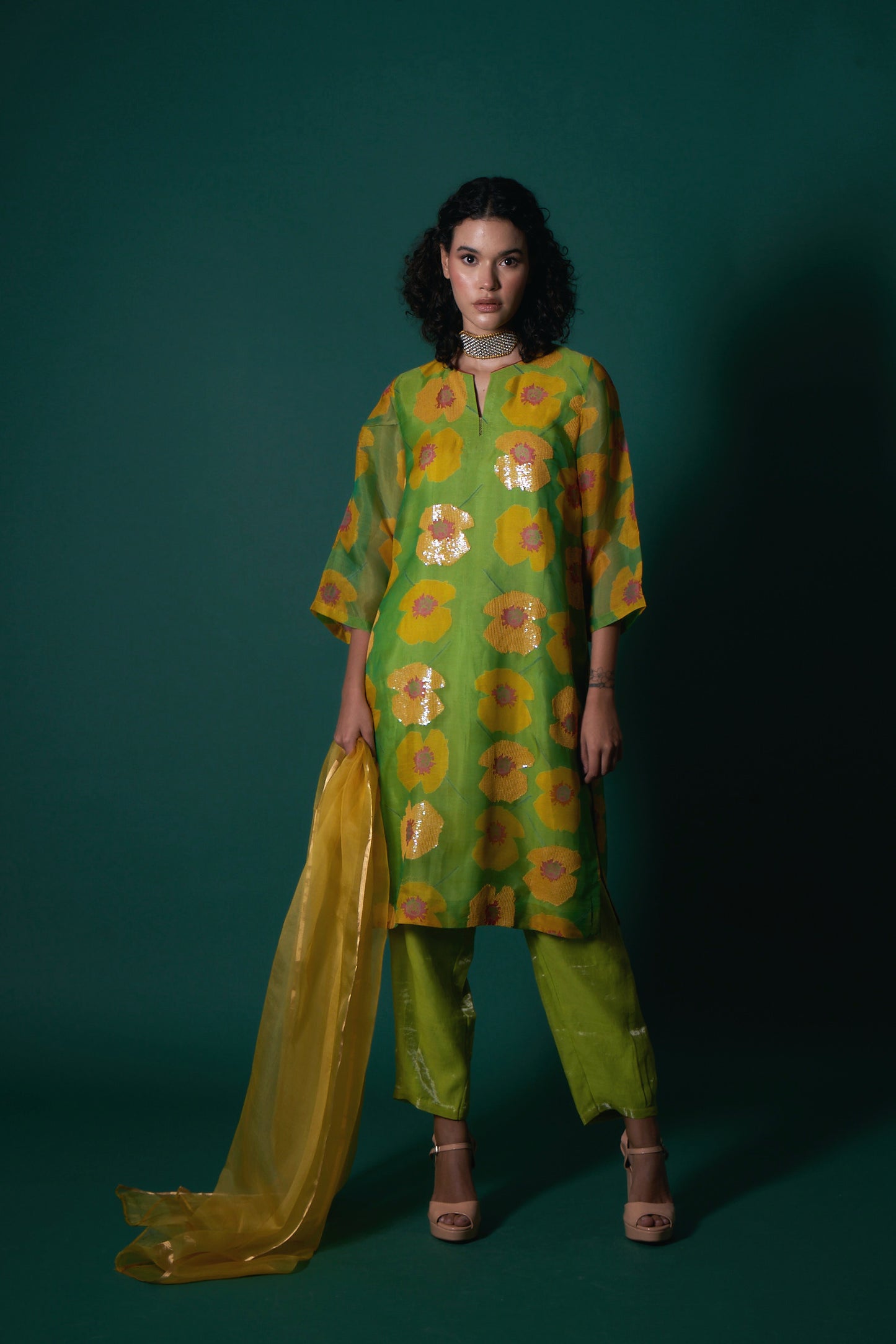 Tarina Green Kurta  (Set of 3)