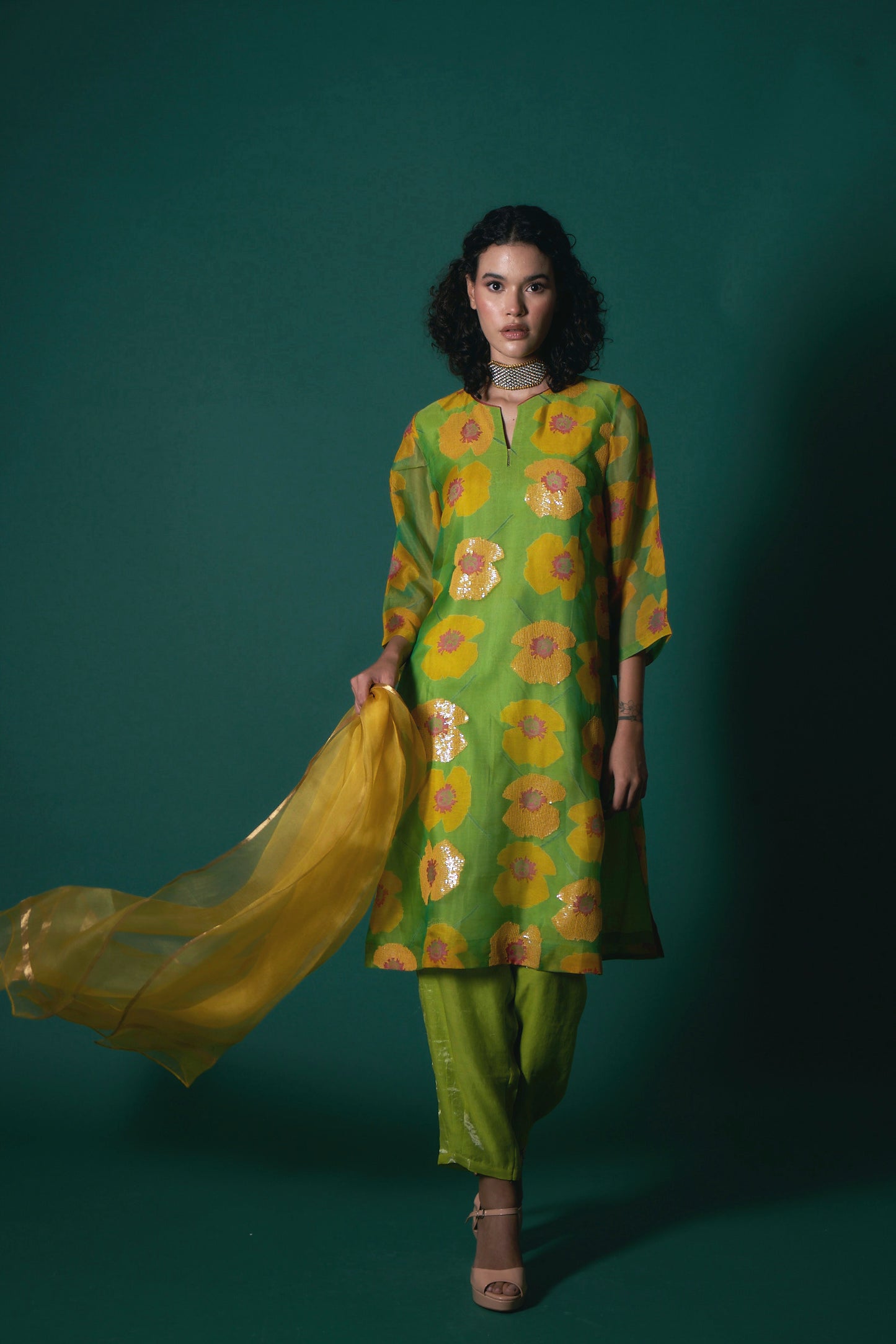 Tarina Green Kurta  (Set of 3)