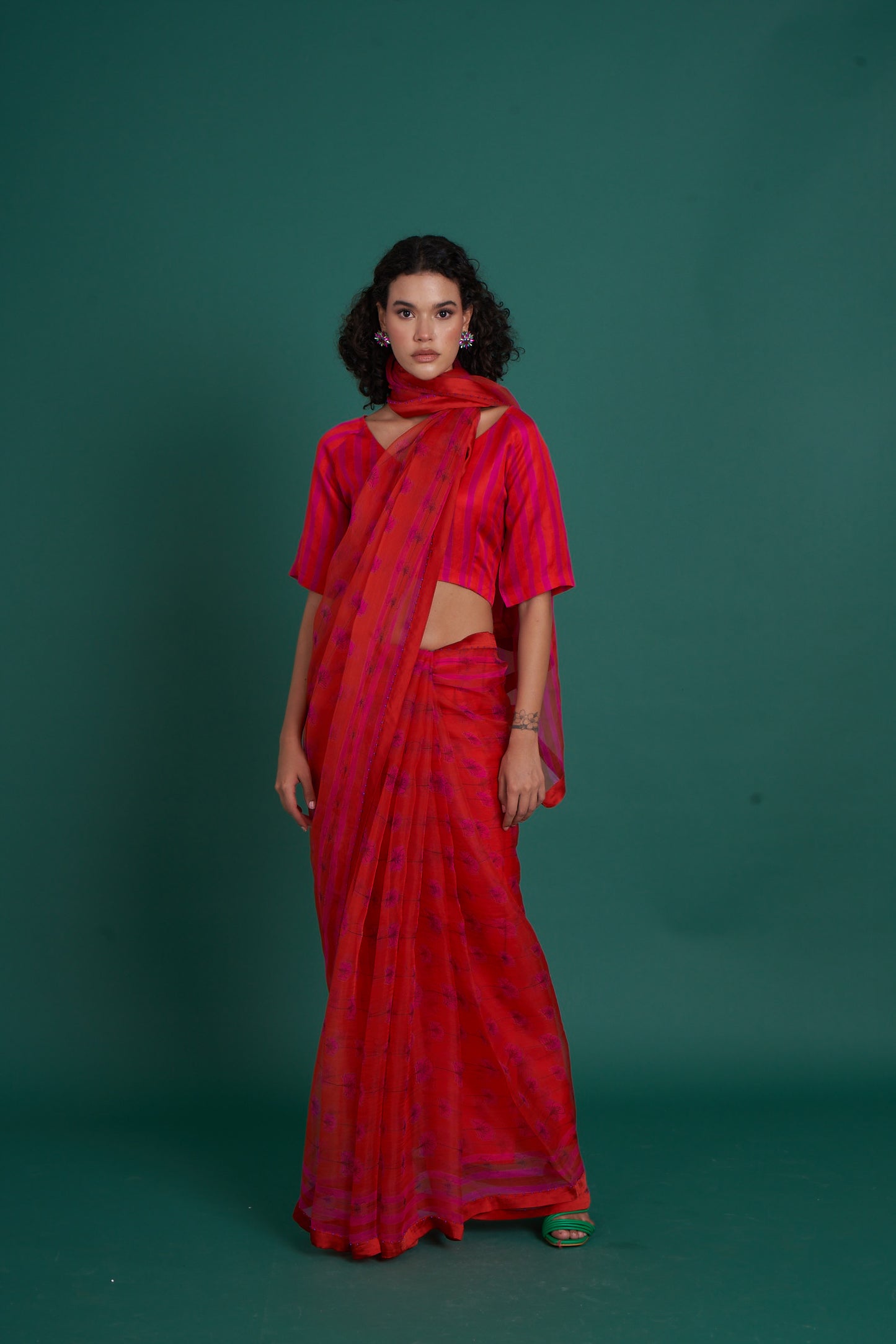 Bela Red Saree  (Set of 2)