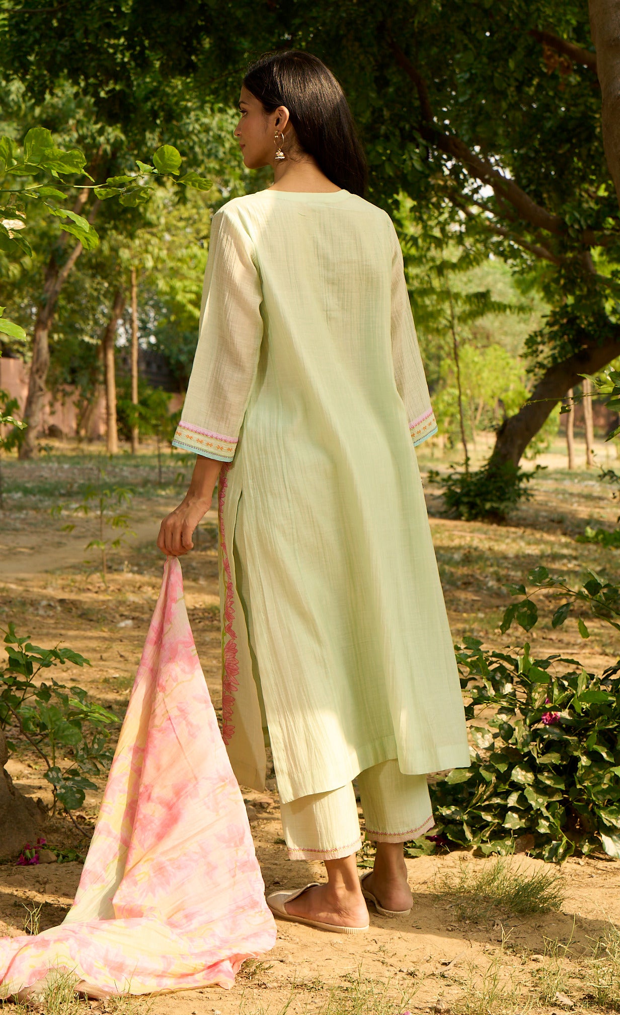 Bulbul Light  Green Kurta  (Set of 3)