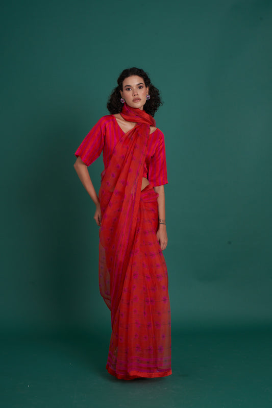 Bela Red Saree  (Set of 2)