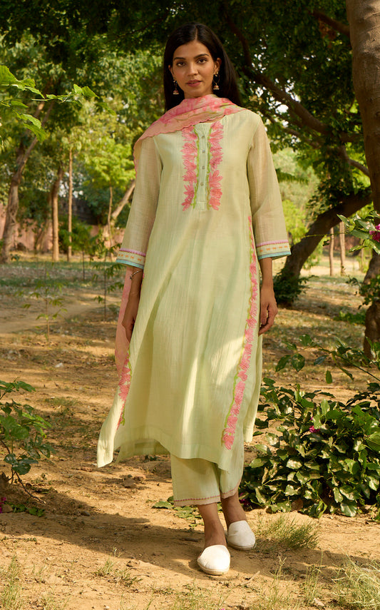 Bulbul Light  Green Kurta  (Set of 3)