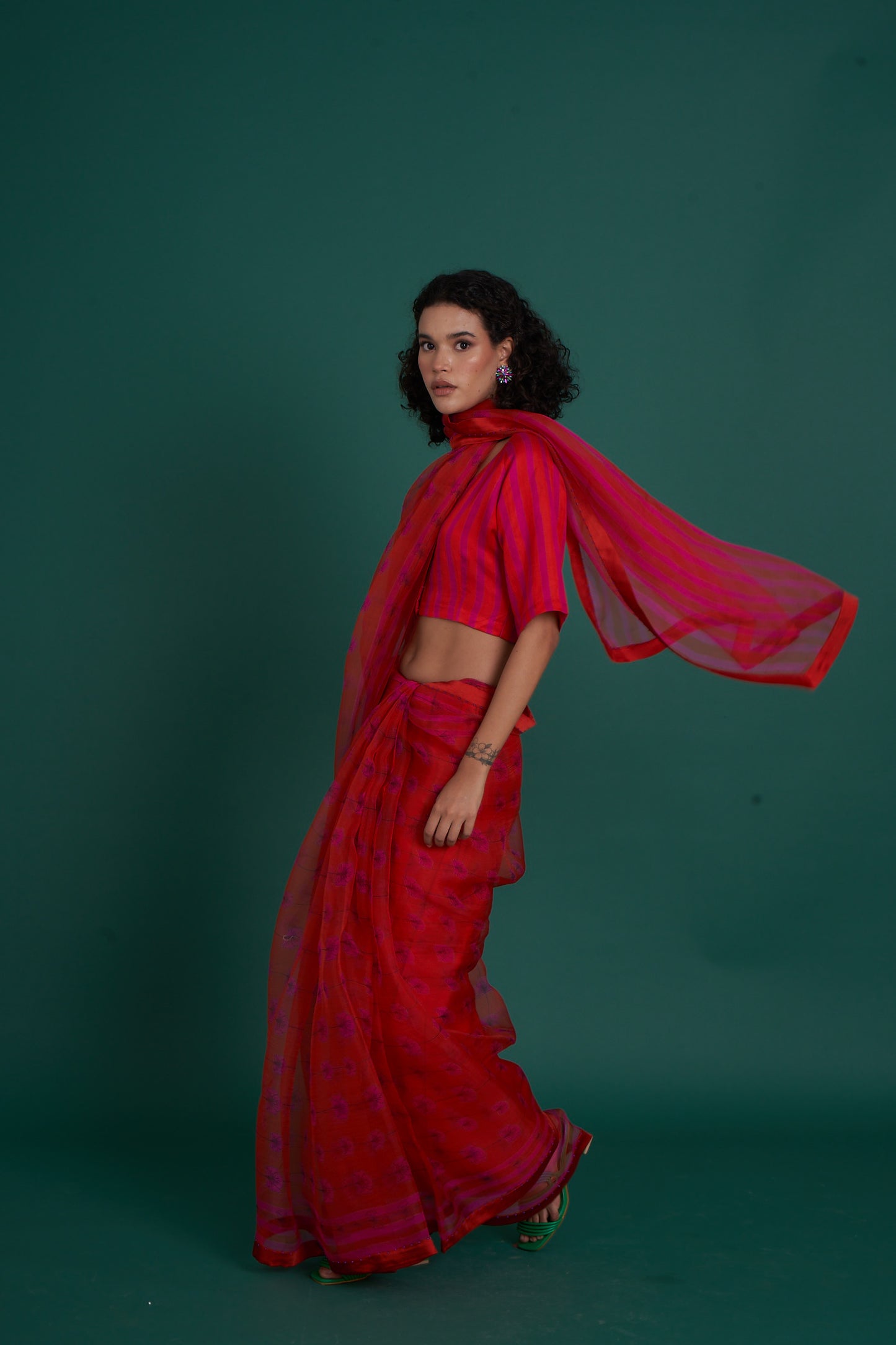 Bela Red Saree  (Set of 2)