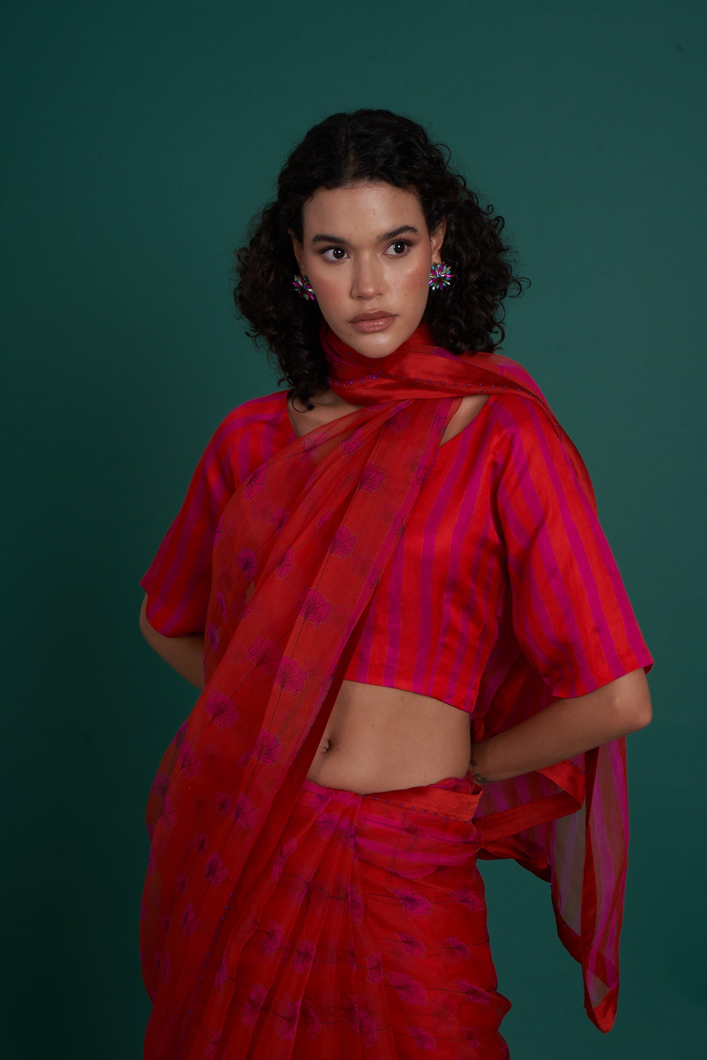 Bela Red Saree  (Set of 2)