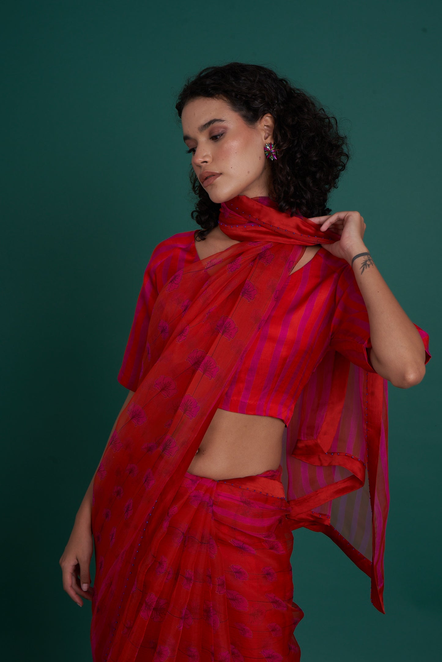 Bela Red Saree  (Set of 2)