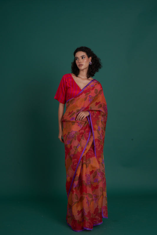 Iris Red multi Saree  (Set of 2)