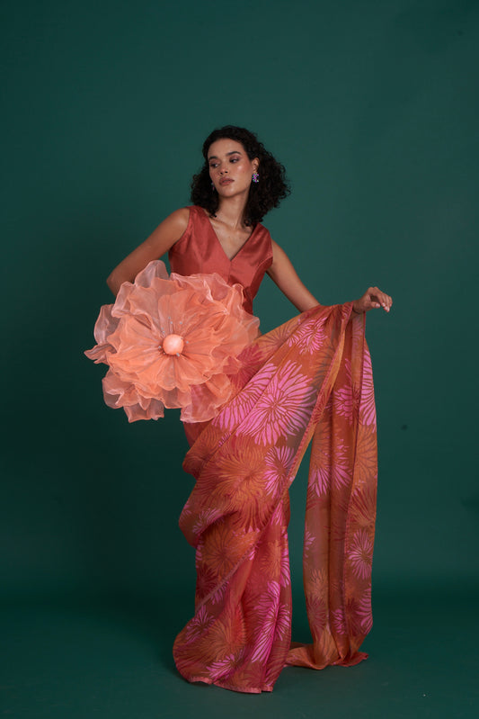 HIMAWARI Peach Saree (Set of 2)