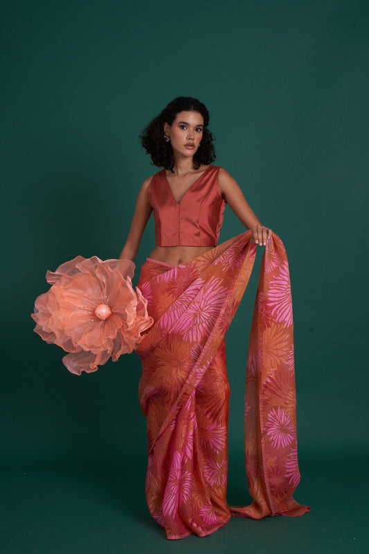 HIMAWARI Peach Saree (Set of 2)