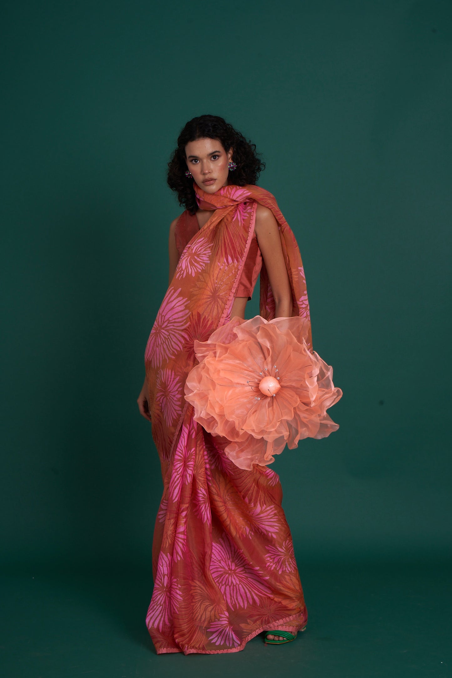 HIMAWARI Peach Saree  (Set of 2)