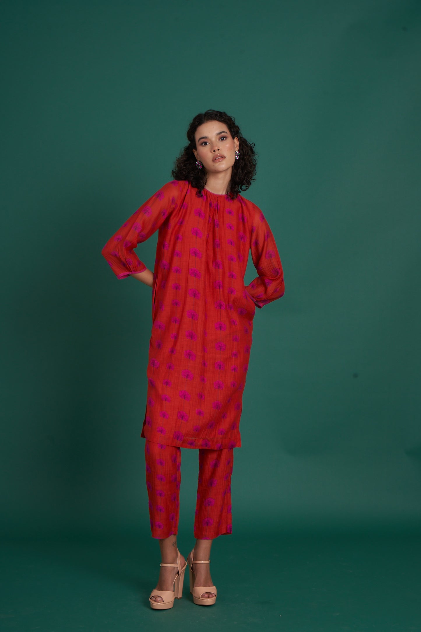 Juana Red pink Kurta  (Set of 2)