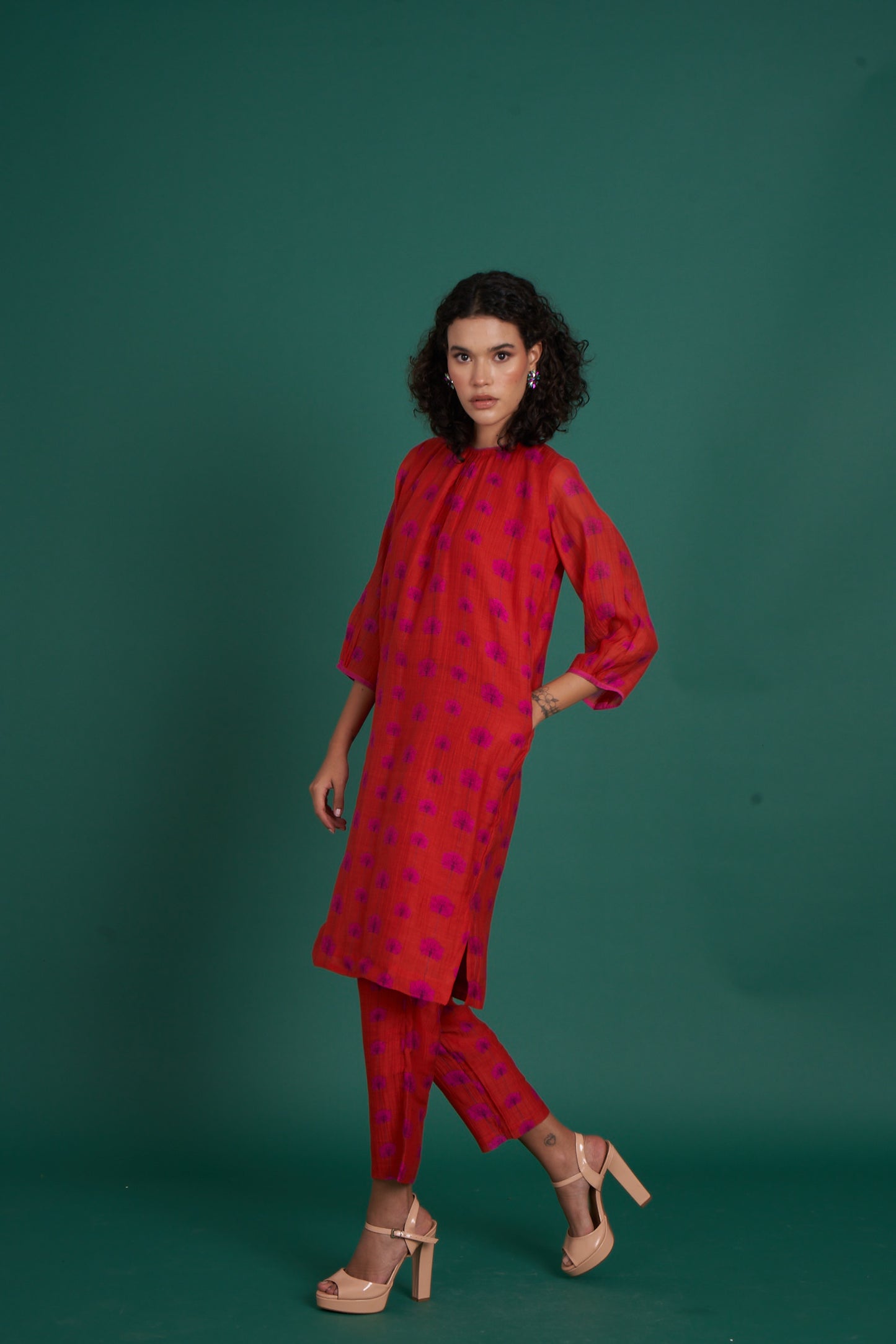 Juana Red pink Kurta  (Set of 2)