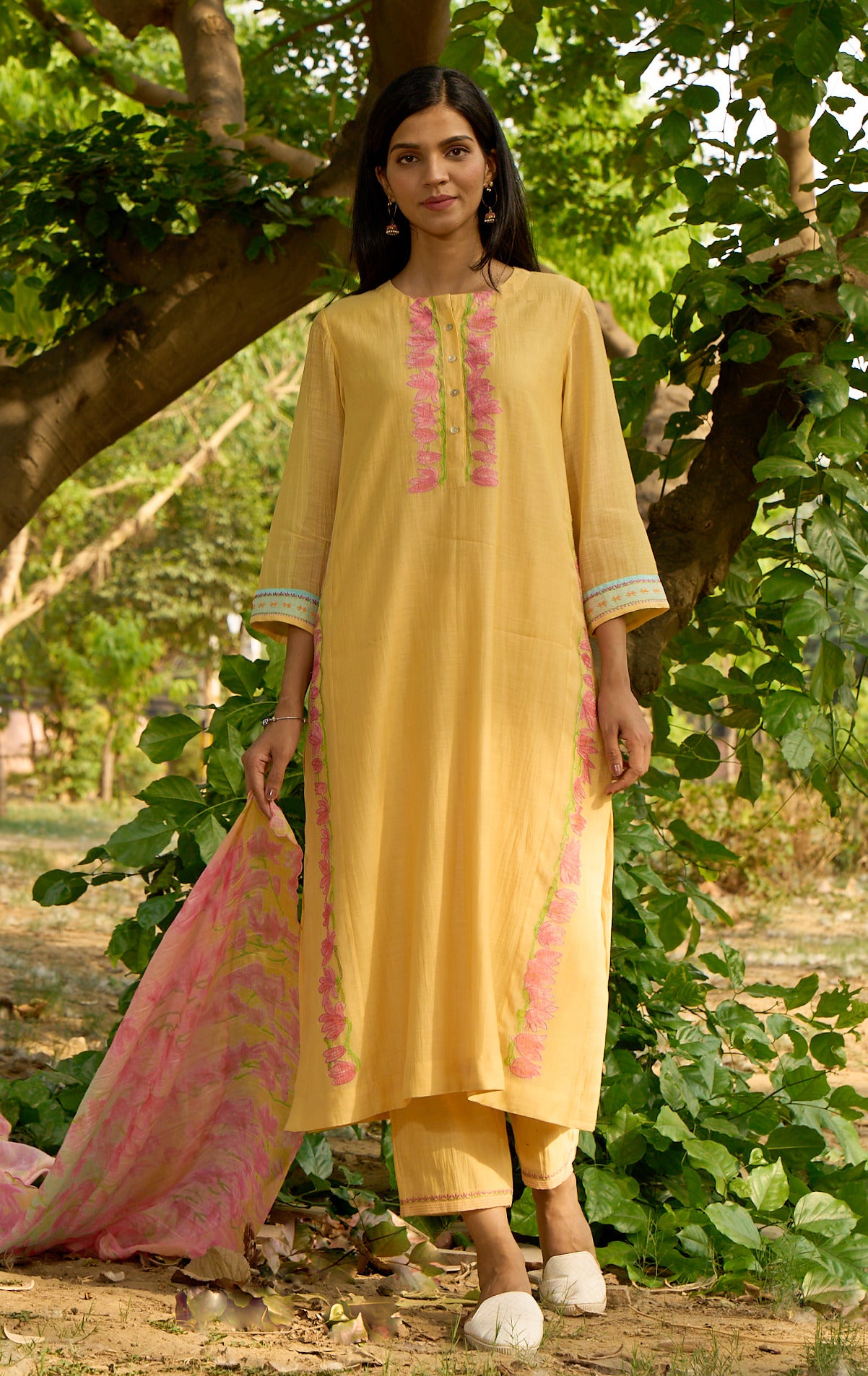 Bulbul Yellow Kurta  (Set of 3)