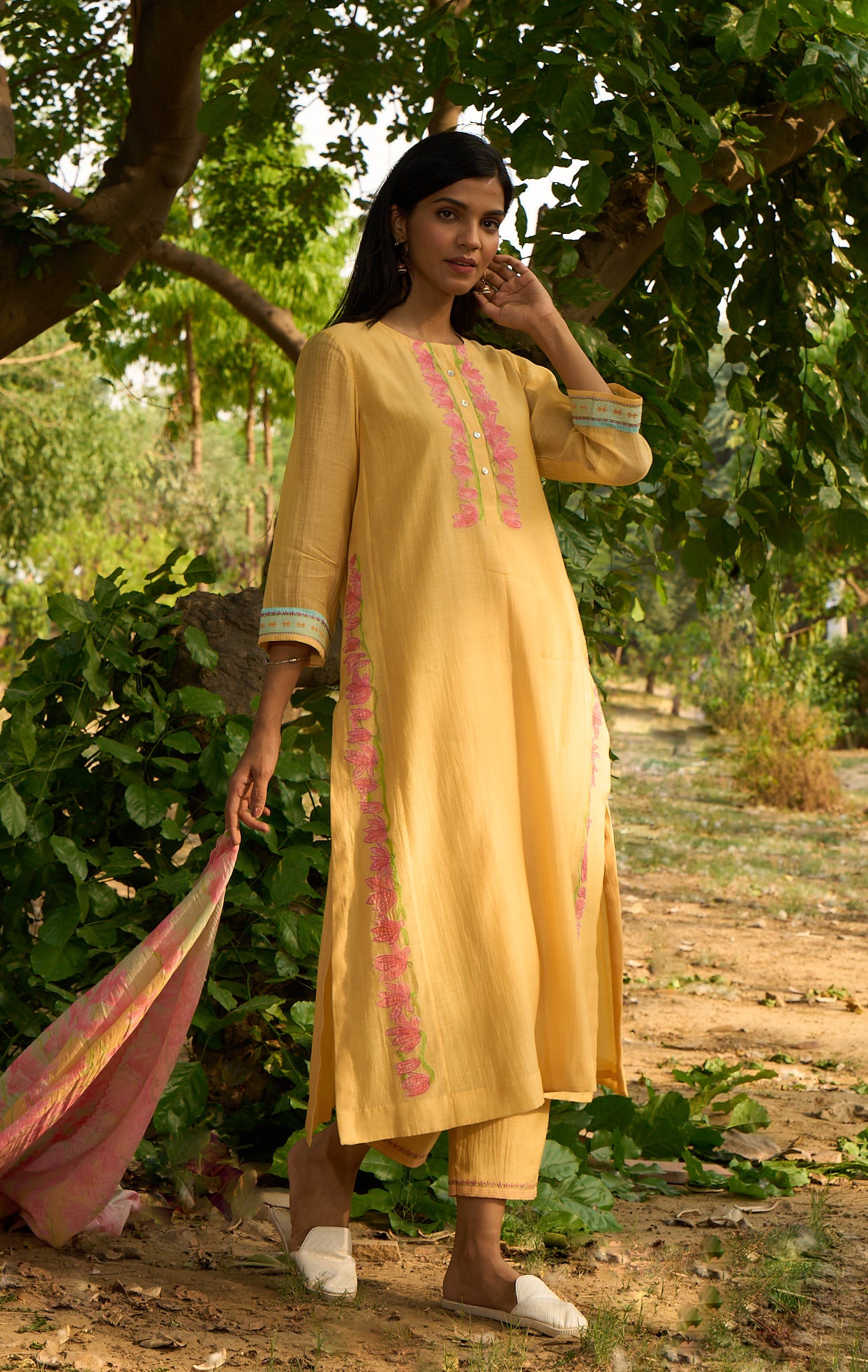 Bulbul Yellow Kurta  (Set of 3)