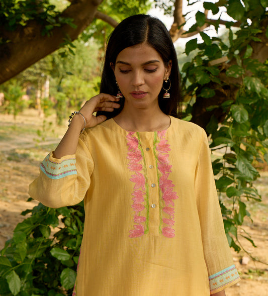 Bulbul Yellow Kurta  (Set of 3)