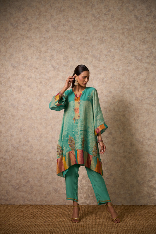 Zing Sea Green Kurta  (Set of 2)