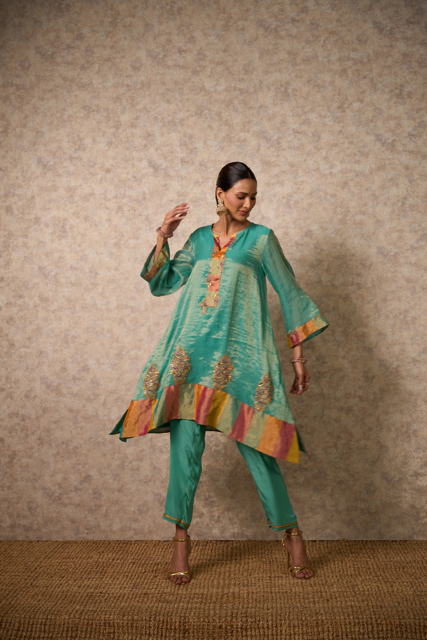 Zing Sea Green Kurta  (Set of 2)