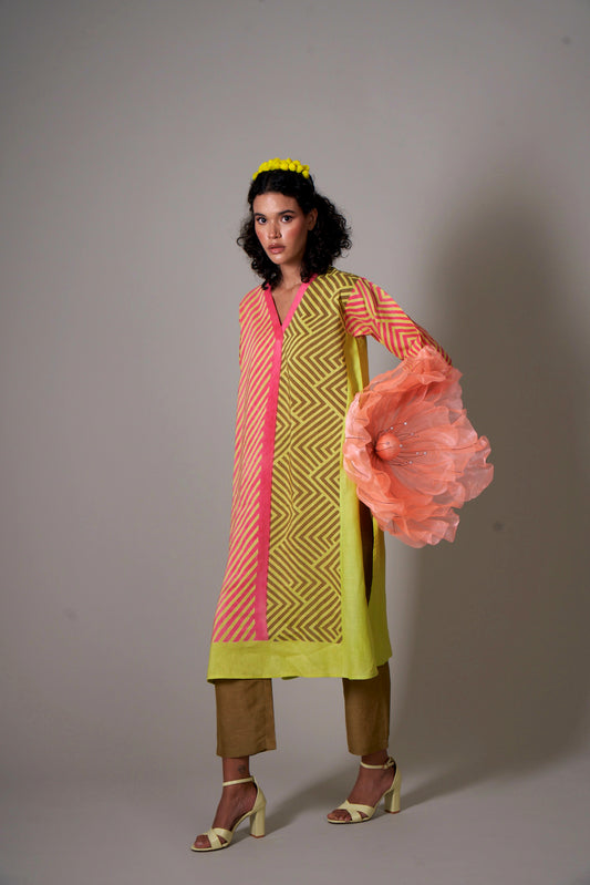 Sakura Lime-Olive Co-ord Set (Set of 2)