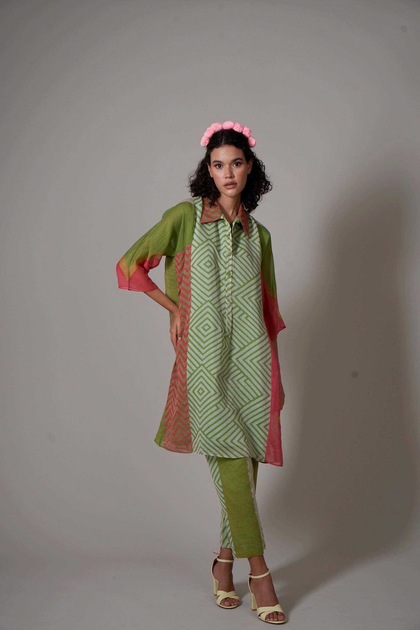 Keshi Green-Pink Co-ord Set  (Set of 2)