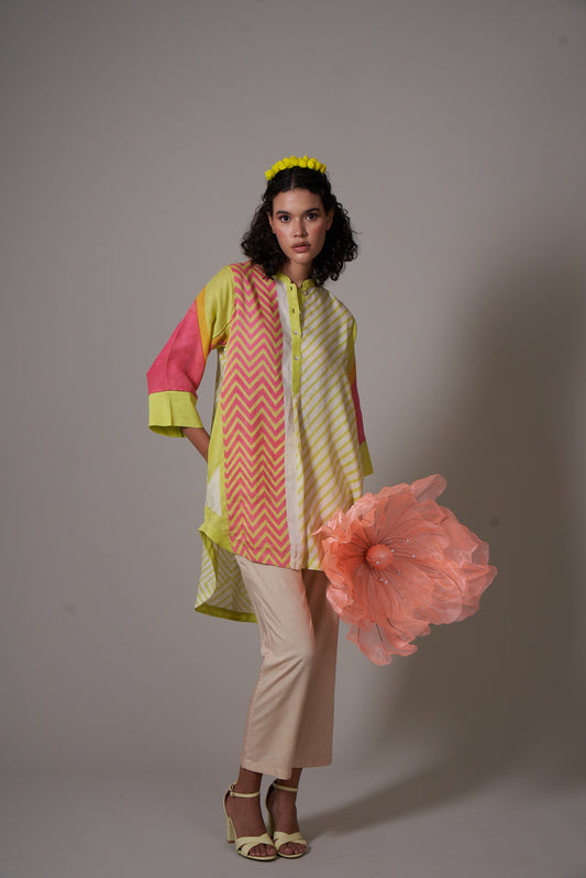 Kosumosu Lime-Pink Tunic Set (Set of 2)