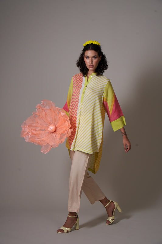 Kosumosu Lime-Pink Tunic Set (Set of 2)