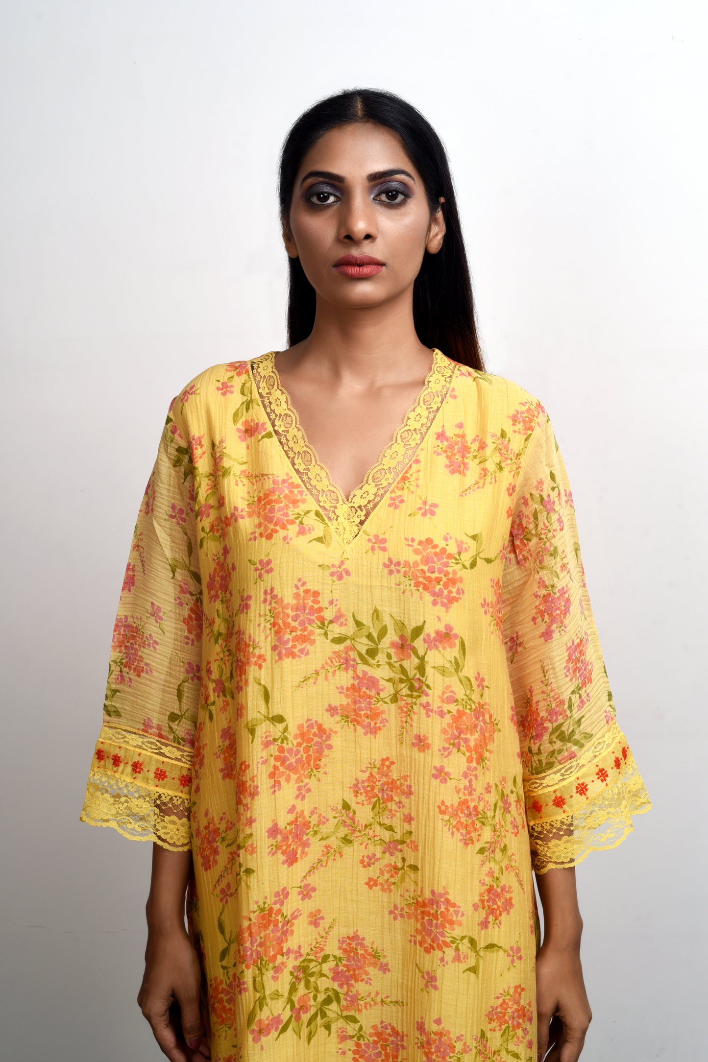 Sadabahaar Yellow Floral Printed Kurta (Set of 3)