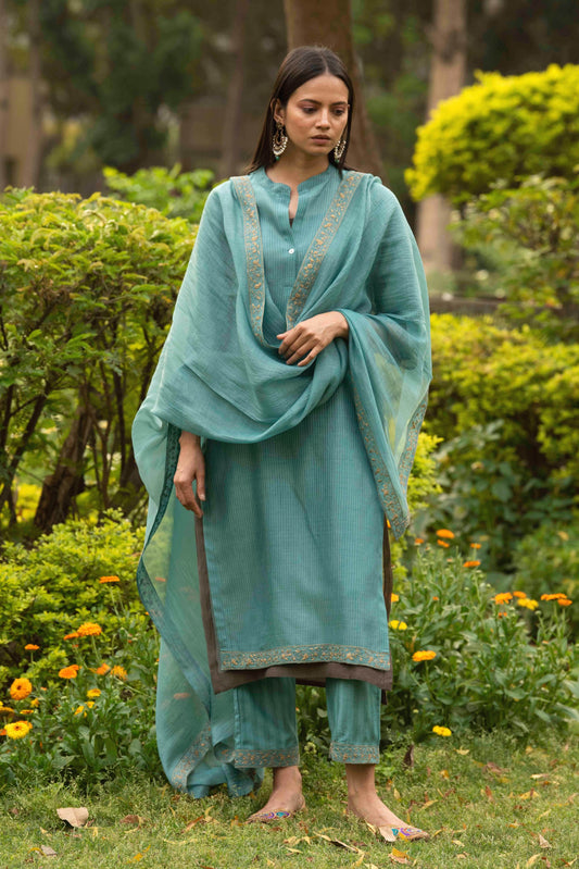 Firoza Teal Kurta (Set of 3)