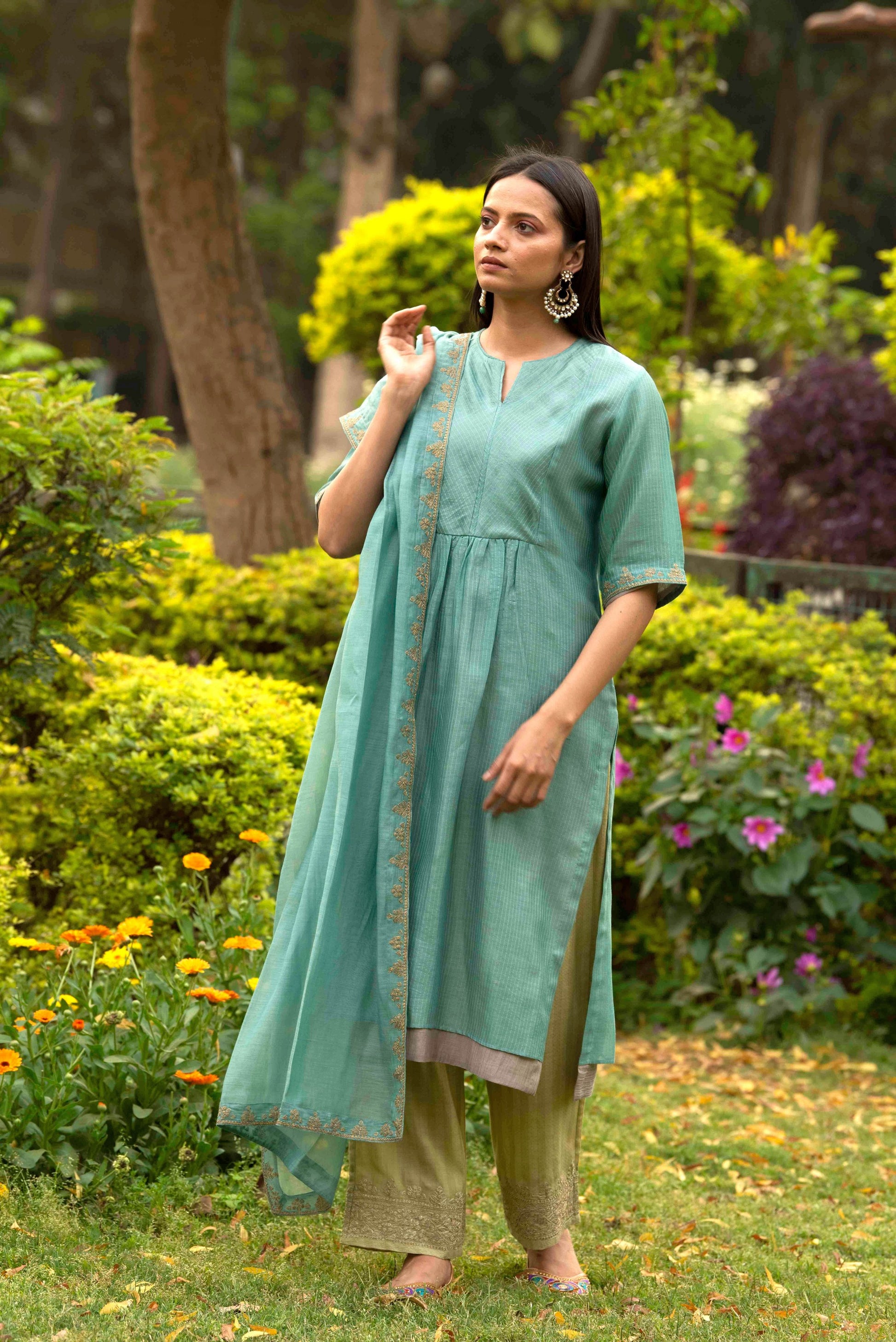 Gulbahaar Sea Green Kurta (Set of 3) PritiPrashant Gulbahaar Sea Green Kurta (Set of 3) PritiPrashant