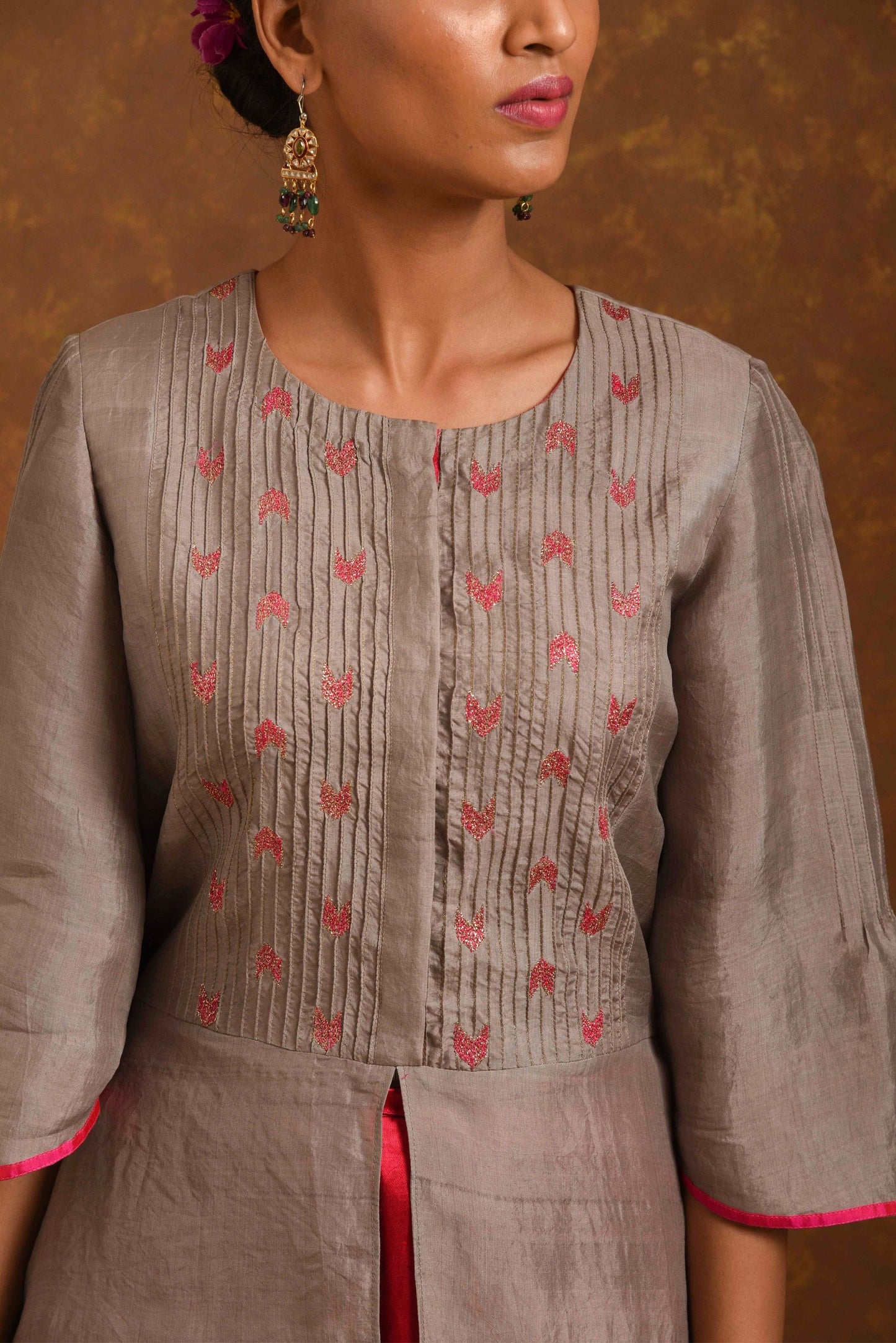 Alfaaz Grey & Pink Kurta Set with Gharara