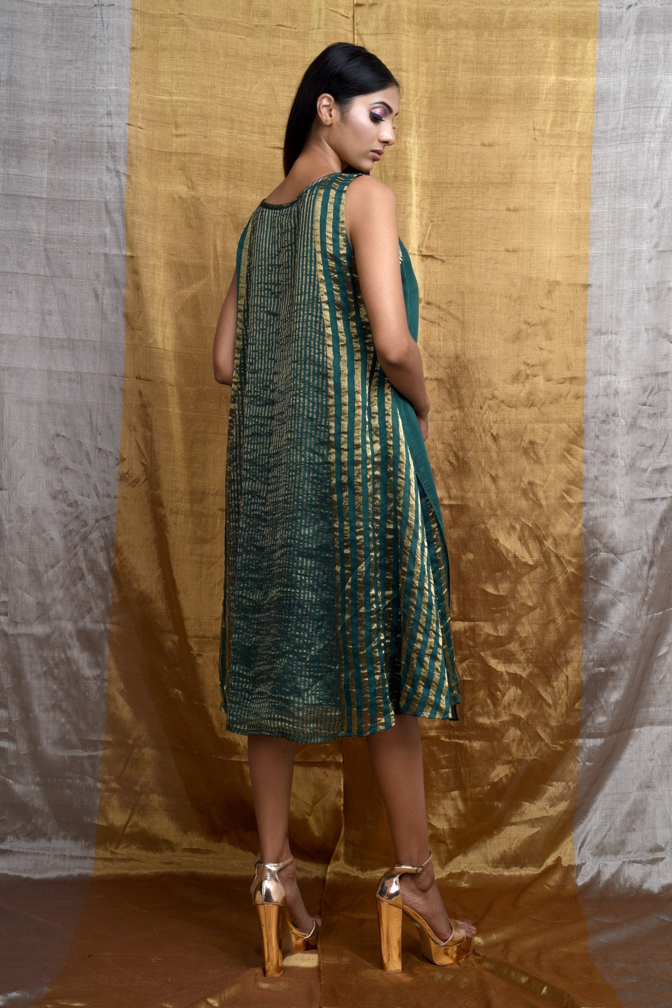 Glam Handwoven Silk Dress (Dark Green)